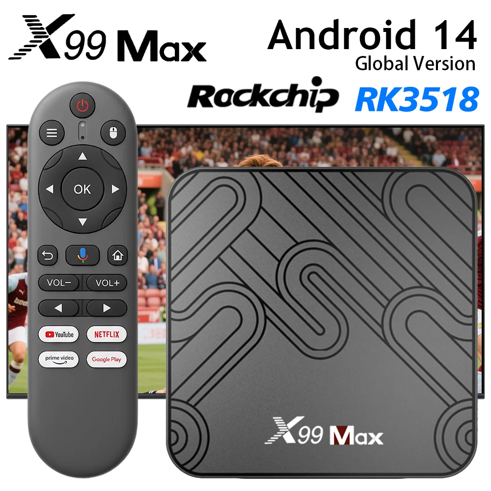 TV Box Inteligente X99 MAX con Android 14, Rockchip RK3518, Wifi Dual de 2.4G y 5.8G, Wifi6, Reproductor Multimedia Android TV 4K HD, 2G8G, Set Top Box