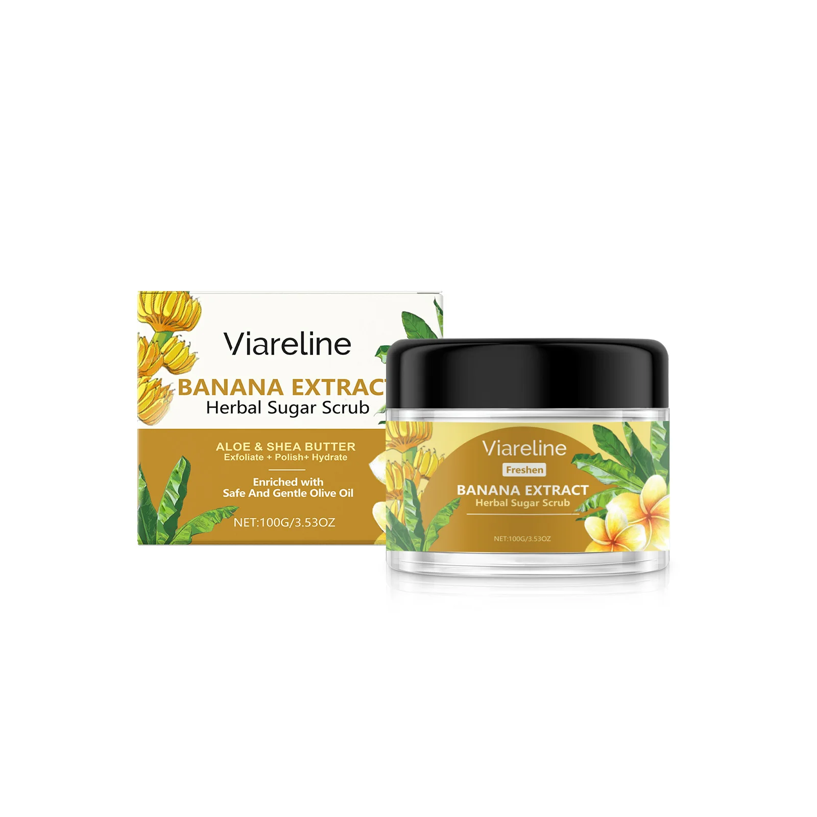 

Экстракт банана, травяной сахарный скраб — отшелушивающий и увлажняющий лак для тела с маслом алоэ и ши