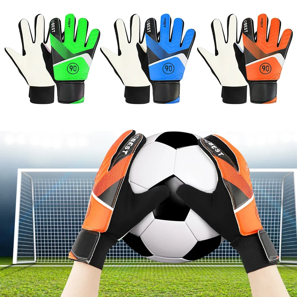 1 Pair Children Anti-Slip Glove Goalkeeper Gloves PU Gloves Finger Protection Goal Thickened Latex Football Gloves For Kids