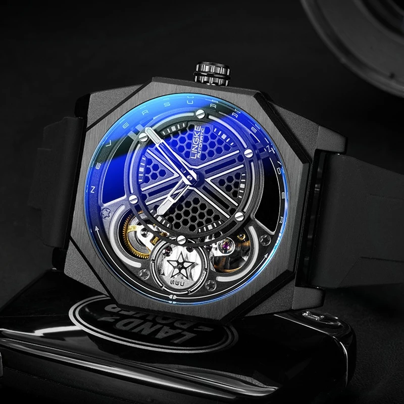 Pentagram Rotation Designer Luxury Luminous Automatic Movement Mechanical Clock High Quality Waterproof Silicone Men's Watches