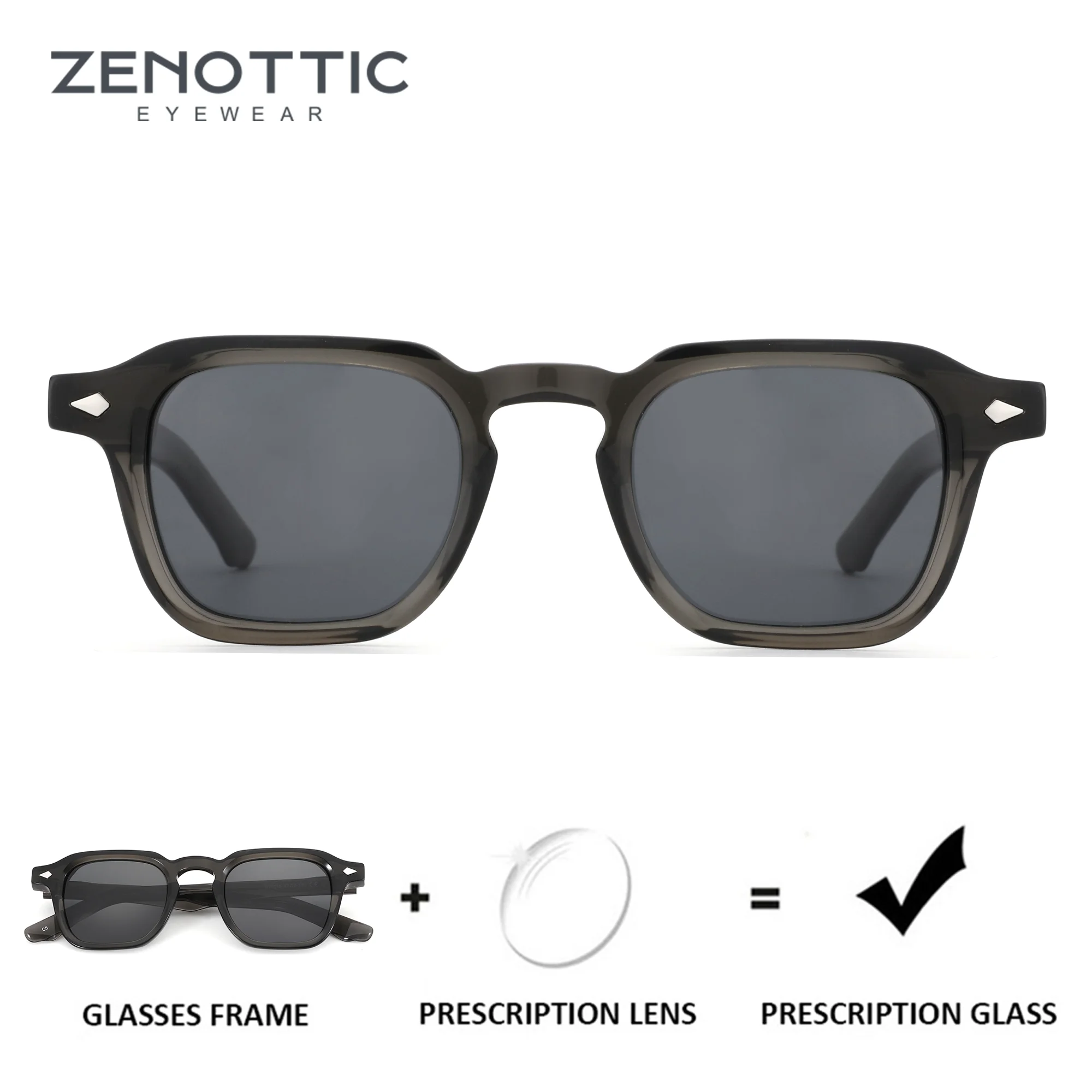 

ZENOTTIC（L Size）Stylish Square Polarized UV400 Sunglasses Prescription For Men Handmade Acetate Myopia Optical Sun Glasses