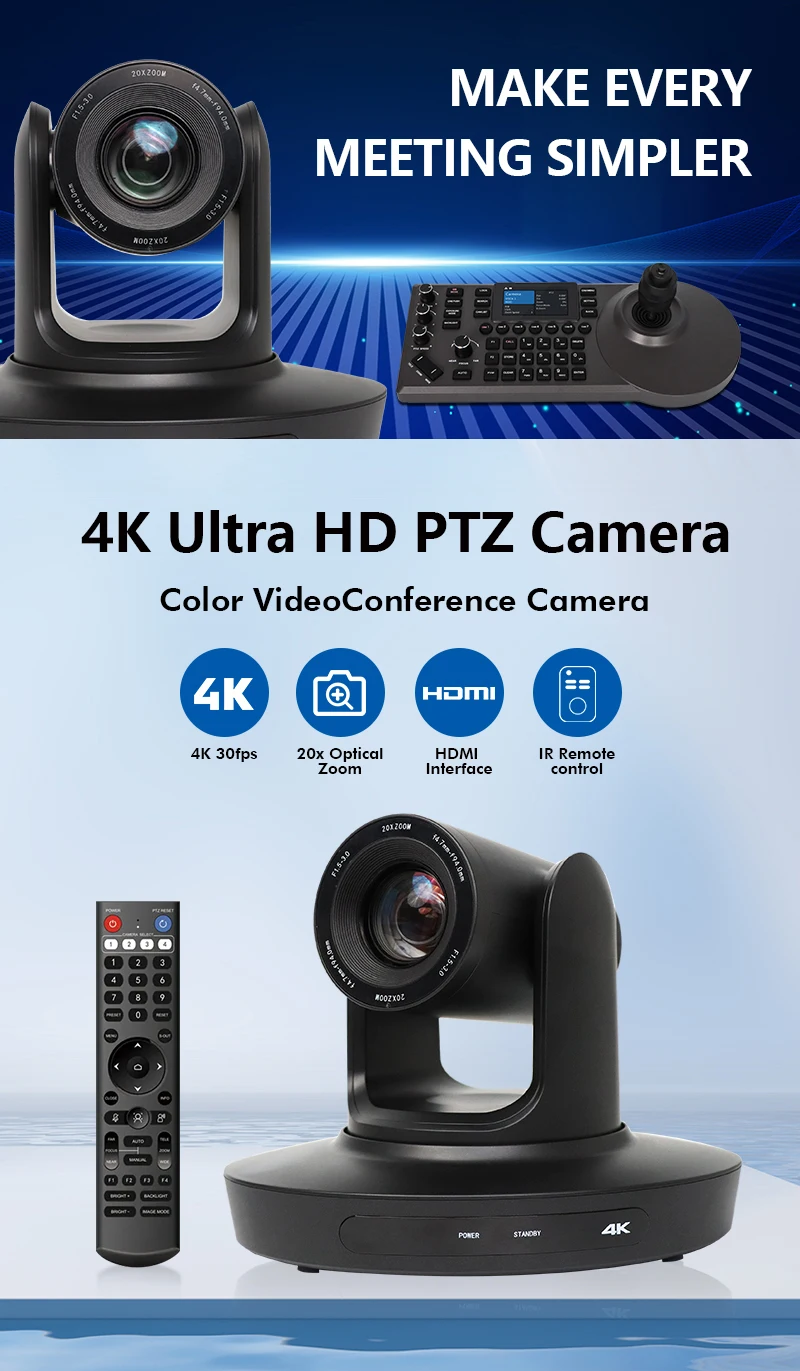 Conferencing IP Camera AI Auto Tracking 20x Optical Zoom 4K 8MP PTZ Video NDI Live Streaming Broadcasting Camera With SDI HDM1