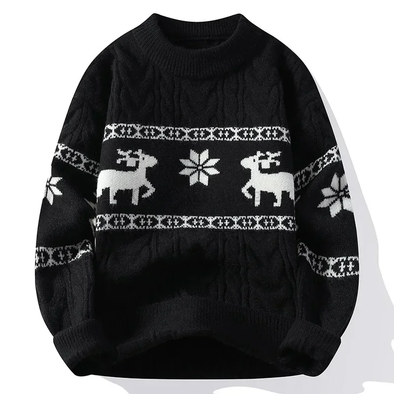 Family Christmas Reindeer Knitted Sweater for Men Women Red White Cable Knit Pullover Xmas Festival Warm Korean Jumper - view 5