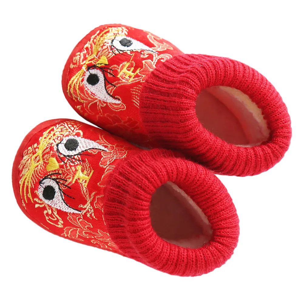 

Children Warm Shoes Cartoon Embroidered Footwear Kids Short Boots Baby Plastic Bottom Casual Winter Keep Warm Tiger head Shoes