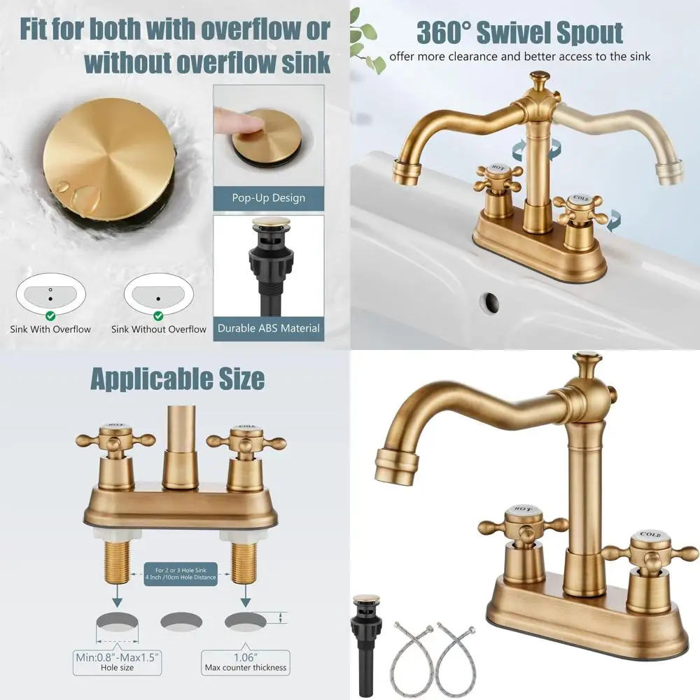 

Vintage 4 Inch Centerset Bathroom Faucet with 2 Cross Handles, Mixer Tap for Basin, Lavatory, and Utility Sinks, Includes Water