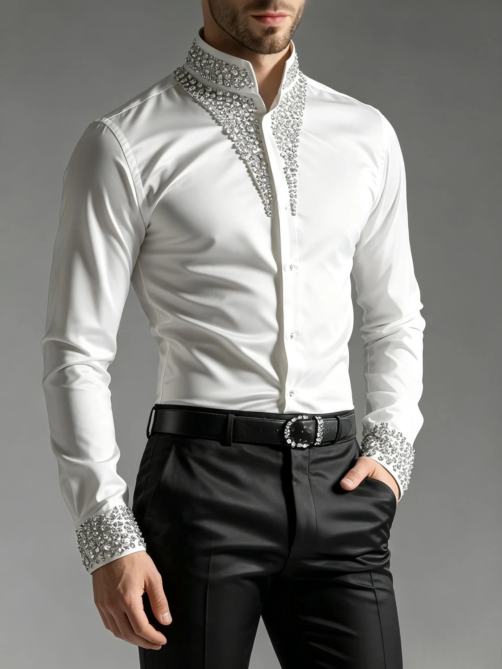 Luksusowa koszula męska z dżet – Mandarin Collar Formal Shirt Slim Fit recenzja i cena