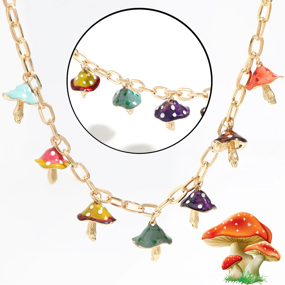 Kreatywny kolorowy naszyjnik z grzybami Urok 3D Agaric Wisiorek Biżuteria dla kobiet Dziewczyny Estetyka Akcesoria Prezenty