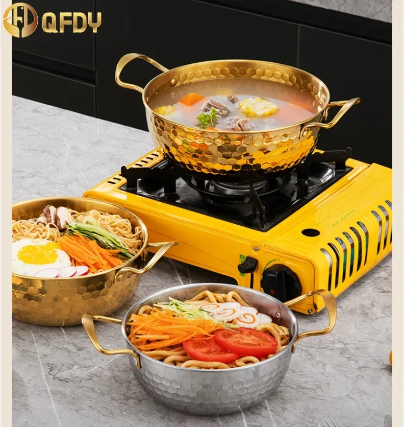 Korean ramen pot with two ears with cover high appearance level hiking camping curry noodles kitchen cookware
