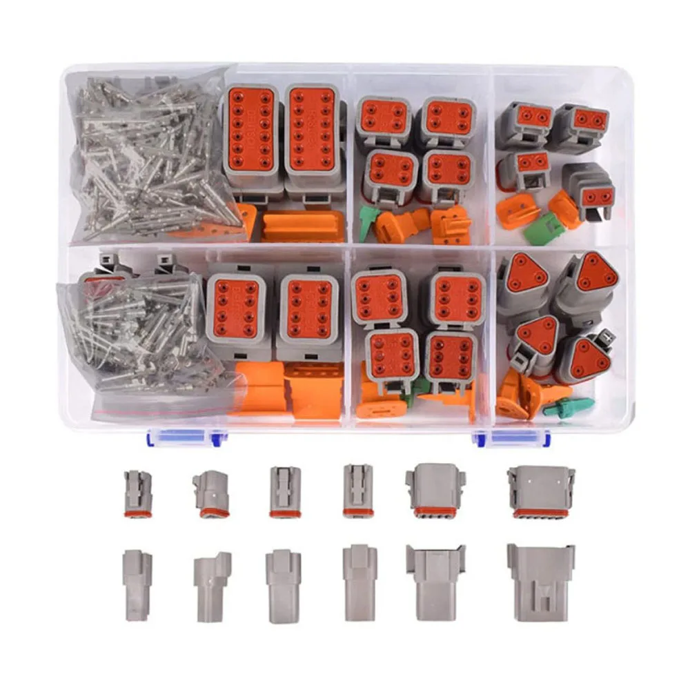 174Pcs DT Connector Kit,2 3 4 6 8 12 Pin Connector Automotive Electrical Connectors With Size 16 Stamped Contact IP68 Waterproof