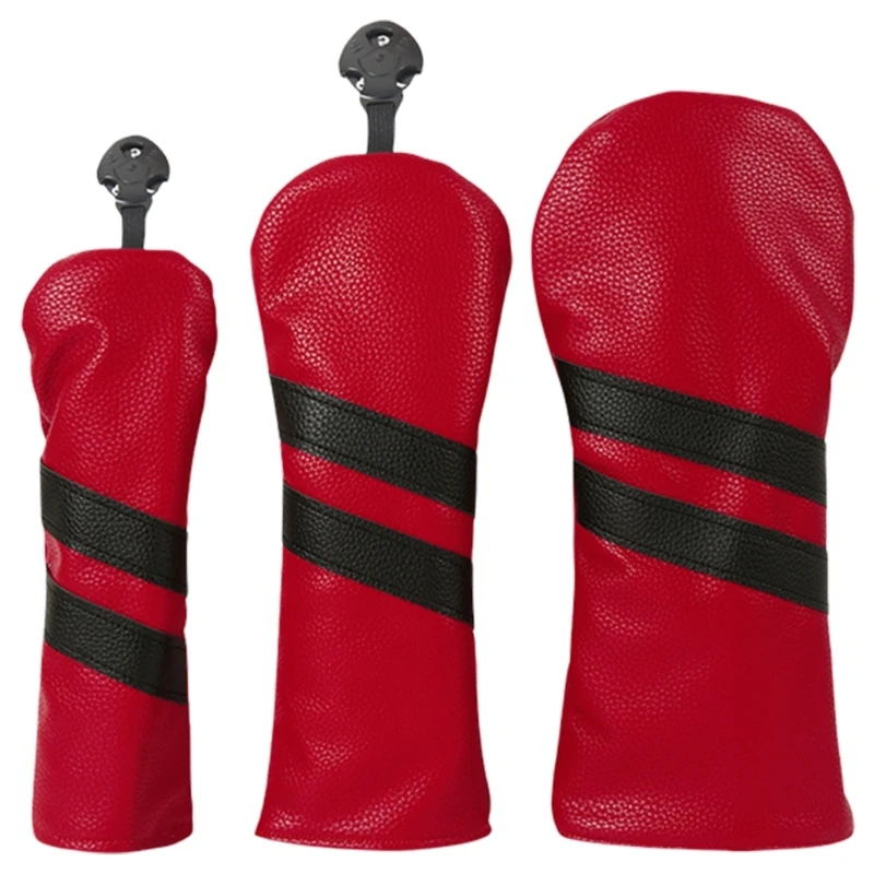 3Pcs Waterproofs PU Golfs Club Head Cover Stripe Pattern Fairway Head Cover