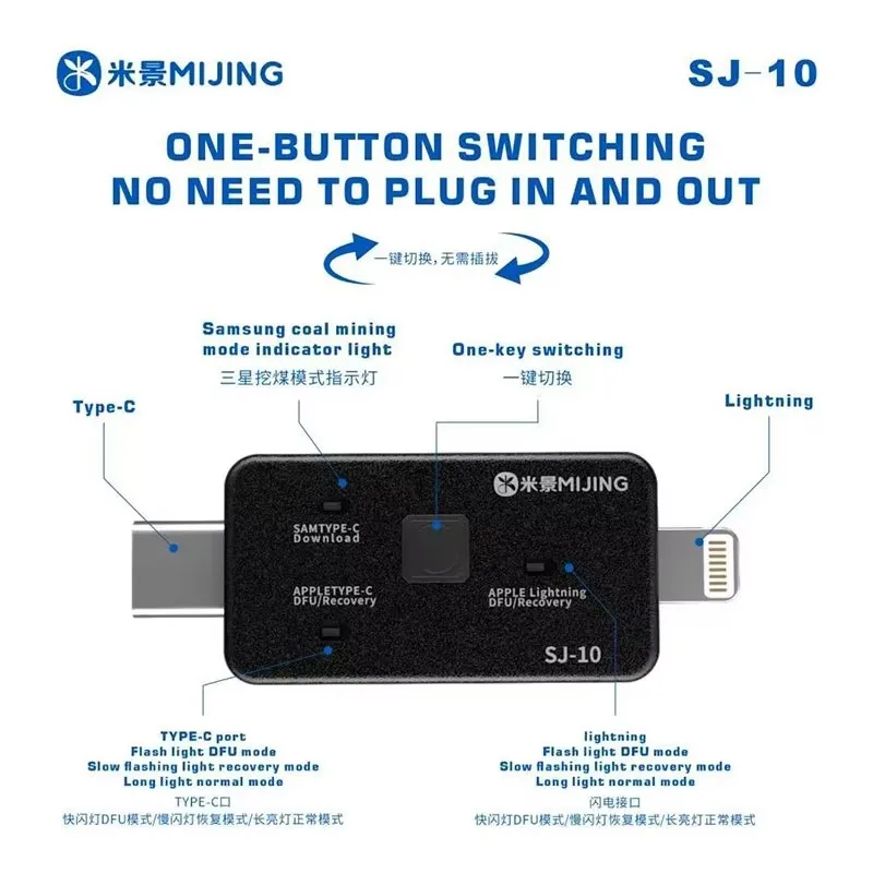 MIJING SJ‑10 DFU Brush Box Phone Repair Tool Portable DFU Recovery Mode Adapter For iPhone Samsung Flashing System Restore