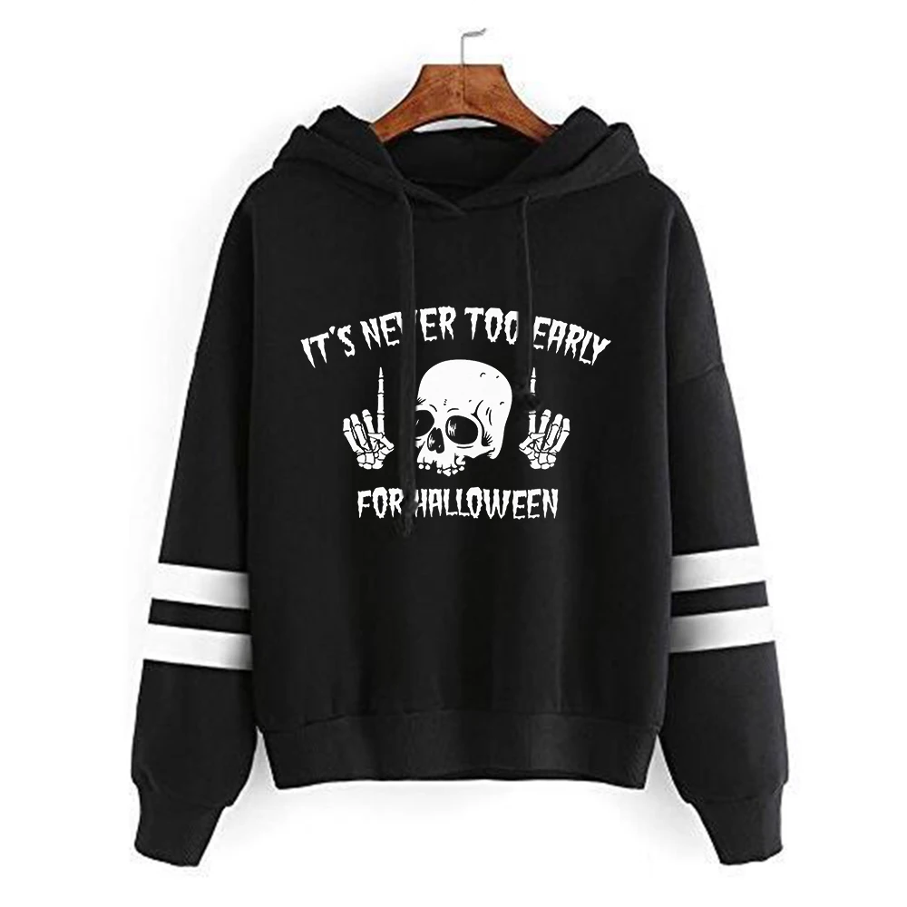 

Skull Halloween Hoodies It's Never Too Early for Halloween Women Clothing Casual Goth Halloween Sweatshirt Aesthetic