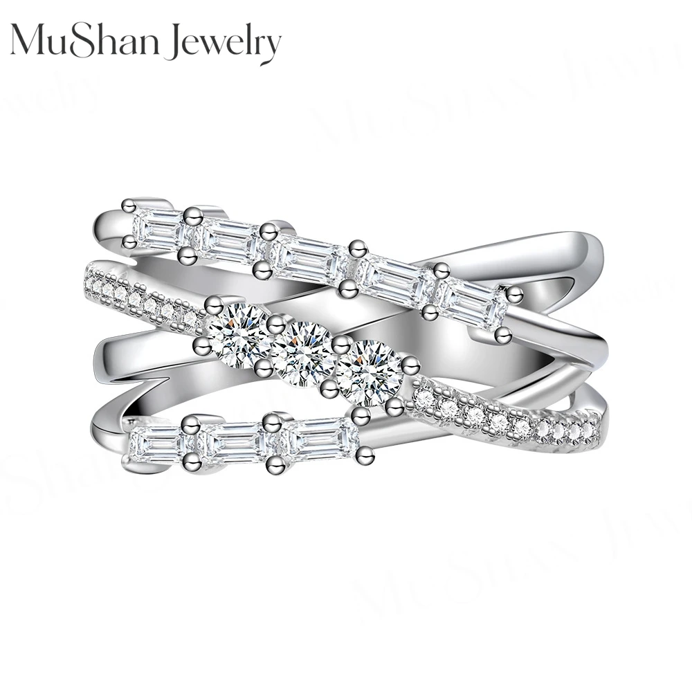 MuShan Jewelry Real 925 Sterling Silver Jewelry  Wrapped Bamboo Joint High Carbon Diamond Ring for Women