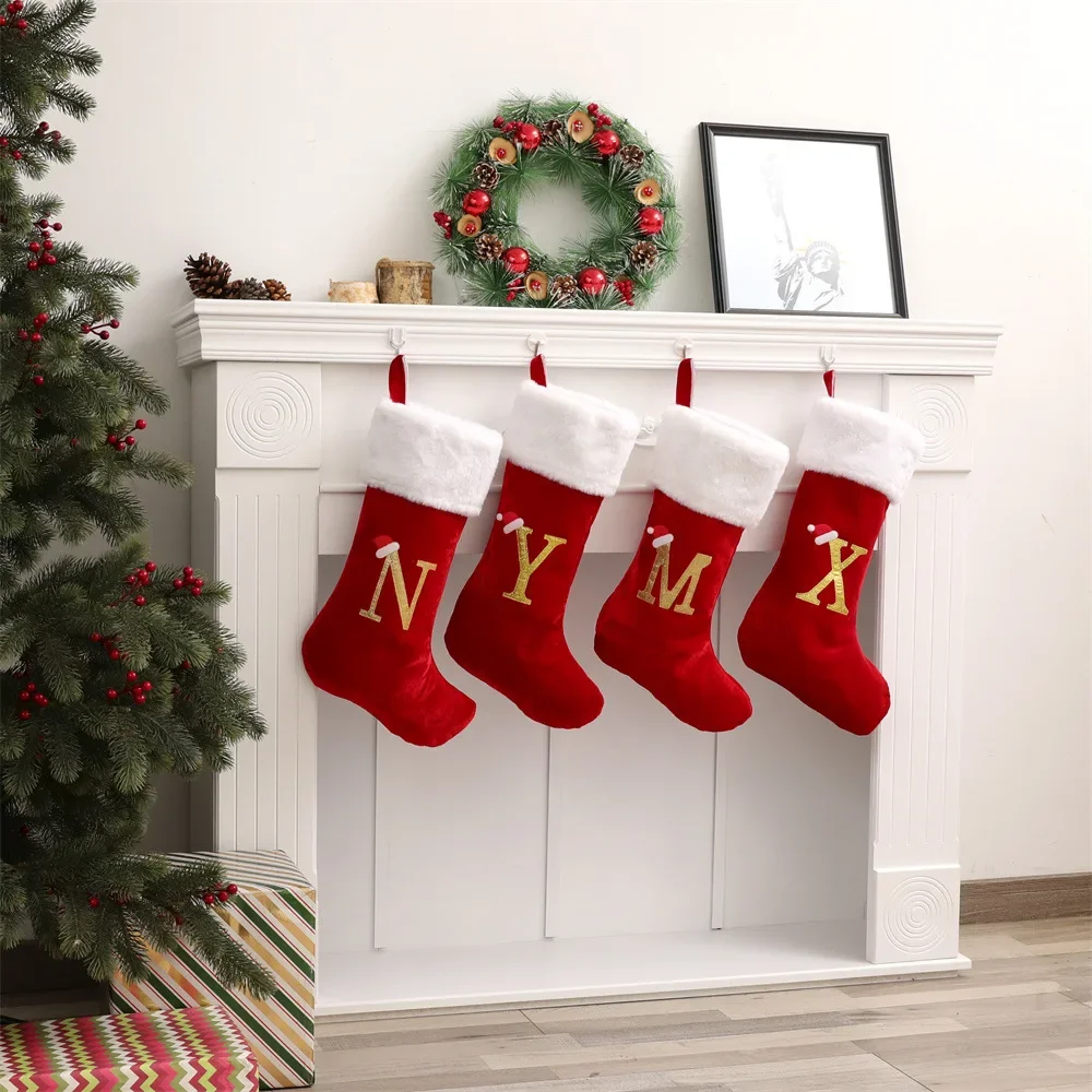 Embroidered Monogram Christmas Stocking,Xmas Sock Holiday Family Stocking for Christmas Fireplace Party Decoration - Image 3