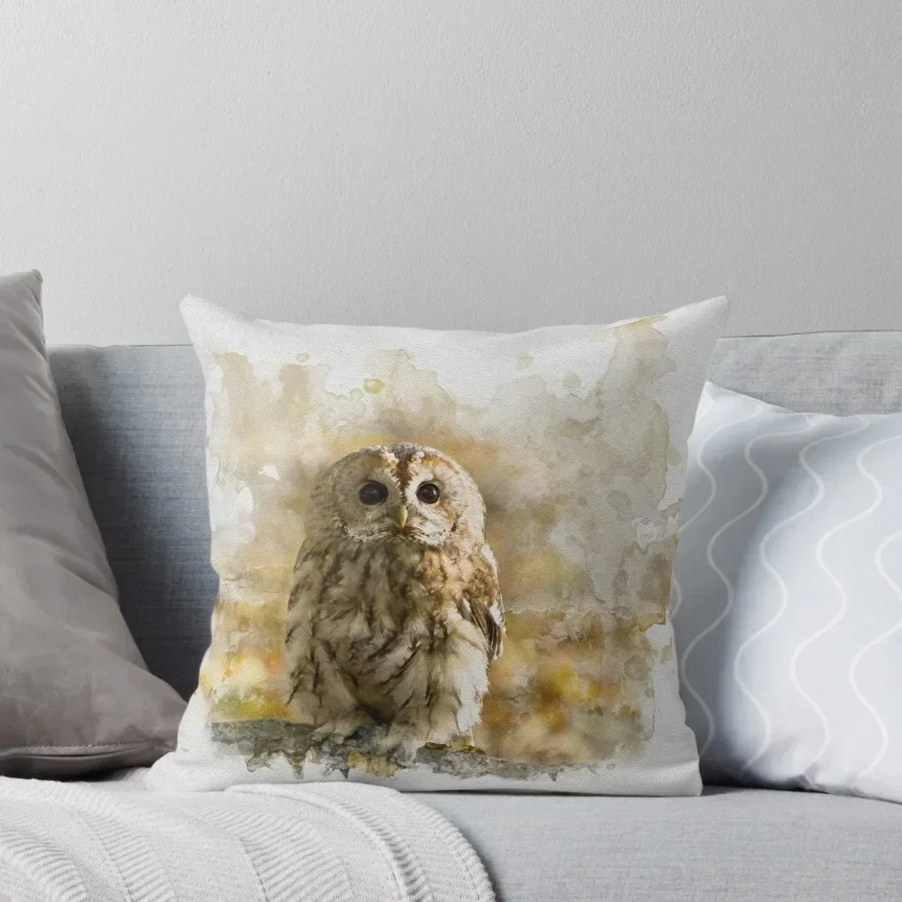 Tawny Owl Watercolour Photograph. Throw Pillow christmas cushions covers Cushion Cover Luxury pillow