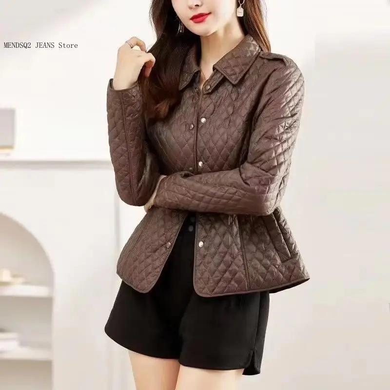 Black Brown Diamond Lattice Down Cotton Jacket Puffer Coats Short Cotton Coat Women's Winter Thin Jackets