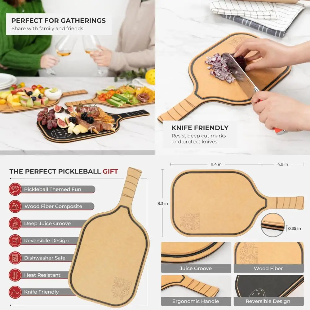 

Доска для закусок в стиле пиклбол, 16x8.5, деревянная, двусторонняя, в форме ракетки с ручкой, можно мыть в посудомоечной машине, Just One More Game Jui