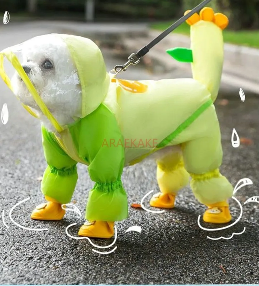 Dog raincoat four foot waterproof full package summer dog rain shoes for small and medium-sized dogs Teddy corgi Bears