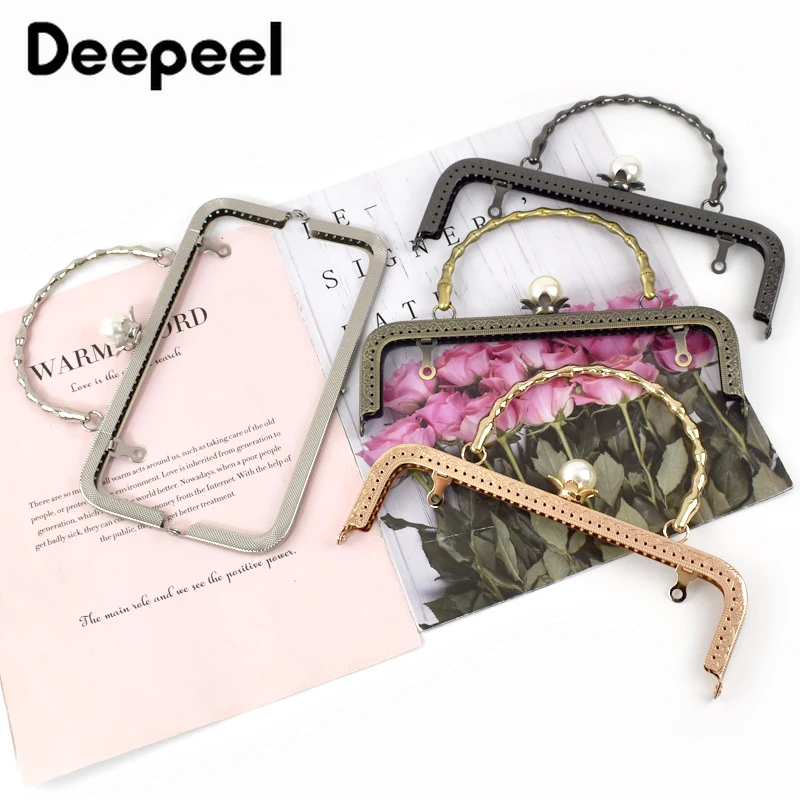 1/2/5Pcs Deepeel 20cm Pearl Metal Bag Handle Purse Frame Kiss Clasp DIY Handbag Handmade Sewing Brackets Making Bags Accessories