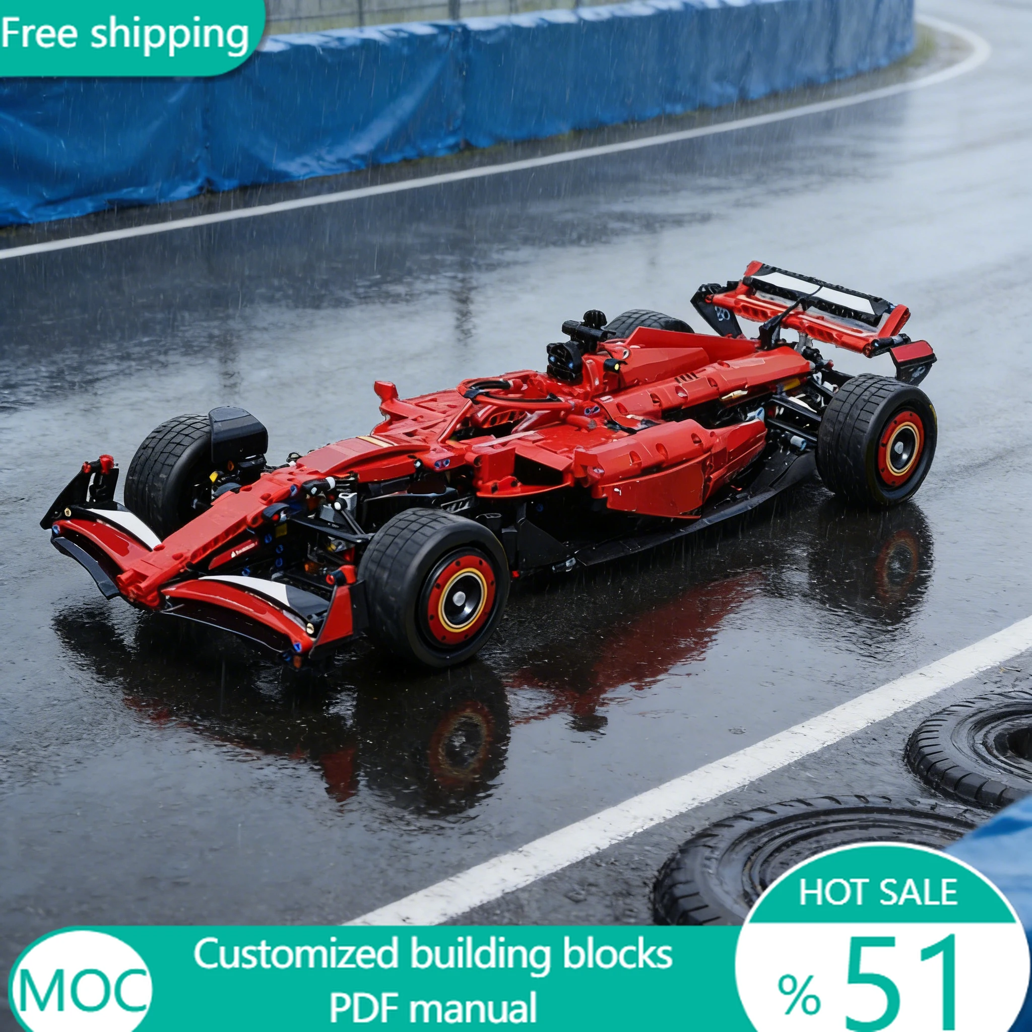 1289 قطعة من مكعبات البناء المخصصة الحمراء لتصميم سيارة سباق سوبر 24، نموذج تعليمي للأطفال، هدية احتفالية يدوية الصنع