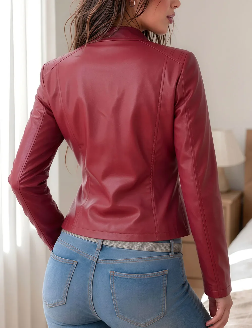 Chic Women's Faux Leather Jacket Multi-Colour Zip Up Moto Biker Coat Slim Fit Short Outerwear for Autumn Winter Daily Streetwear