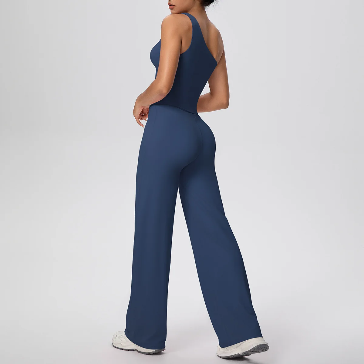 

Slim One-Shoulder Backless Yoga Suit Sports Fitness High Waist Peach Hip Set Casual Running Workout Clothes Gym Tracksuit