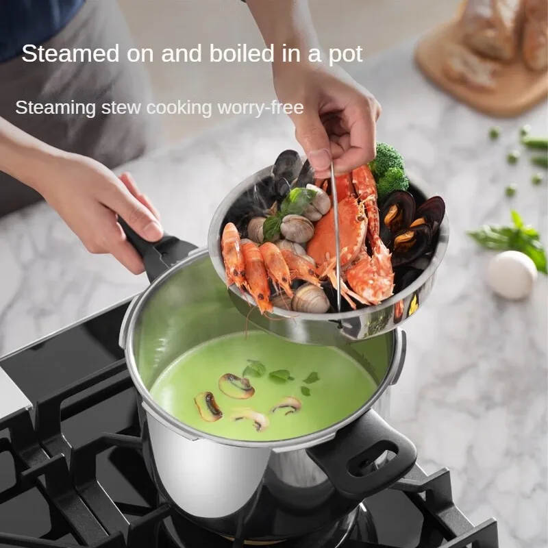 طنجرة ضغط ثقيل من الفولاذ المقاوم للصدأ ، سعة كبيرة ، مقاومة للانفجار ، مناسبة للبوتاجاز الحثي ومواقد الغاز ، 6 لتر #3