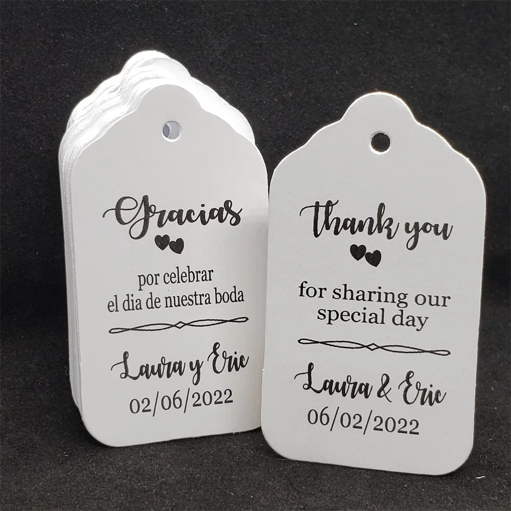 50PCS Thank you for Sharing our Special Day English or Spanish tag (my LARGE Tags) ,Gracias por celebrar el dia de nuestra boda