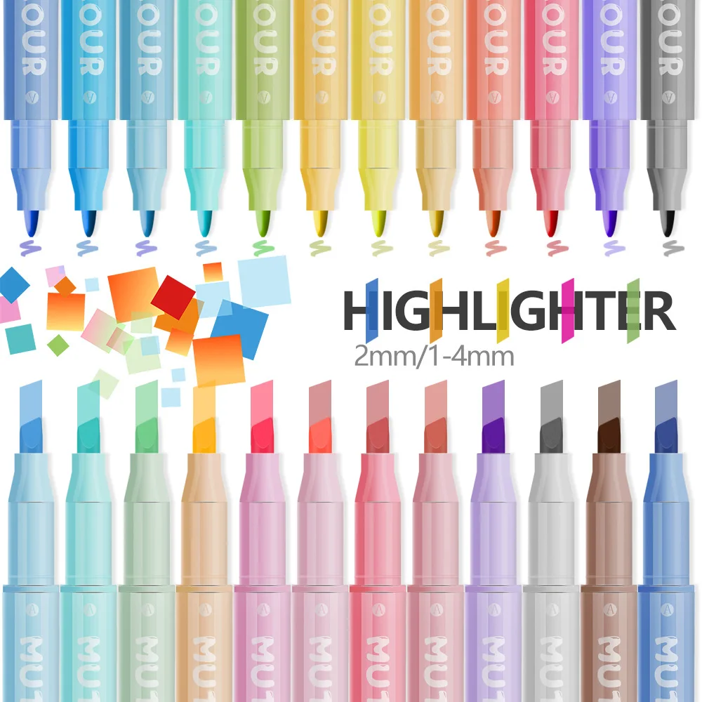 مجموعة أقلام تحديد برأس مزدوج، فرشاة قلم تحديد قابلة للغسل، طرف مائل، سجل القصاصات، أدوات مكتبية