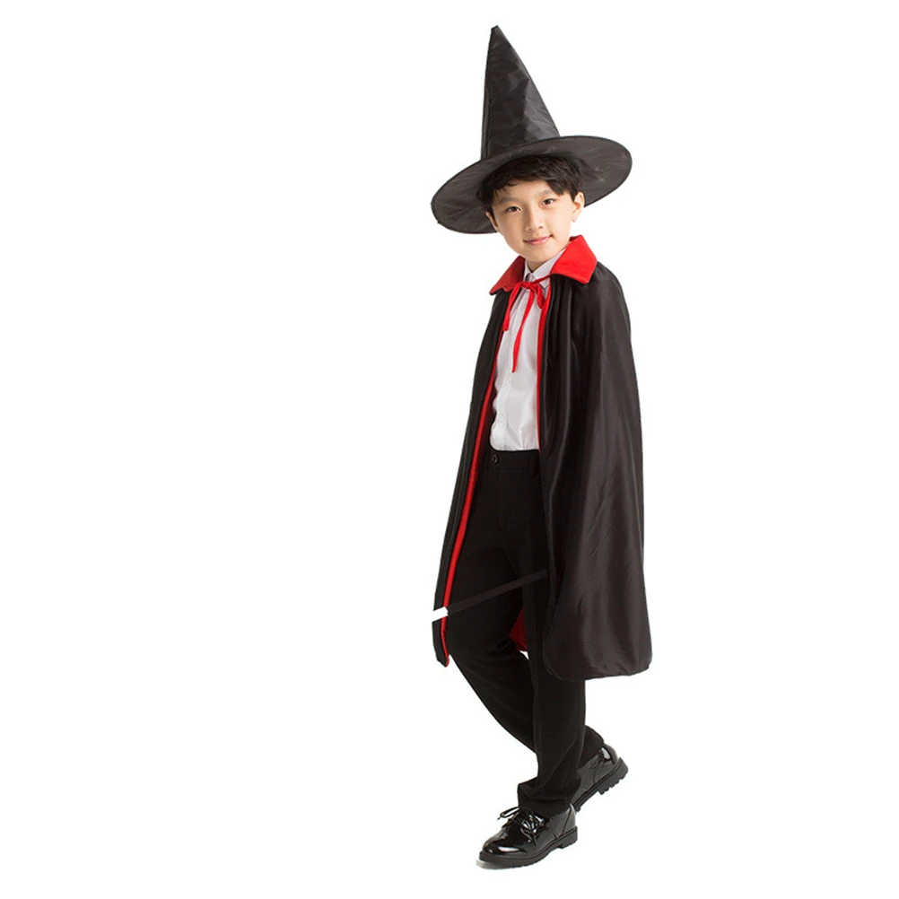 

Magician Costume Set 80 90cm Cloak Hat Kids Soft Texture Halloween Cosplay Stage Party Decoration Magician Outfit