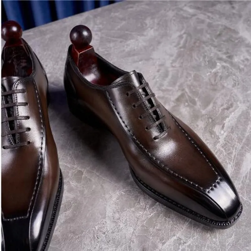 Brown Black Men Oxfords Genuine Leather Formal Business Shoes Vintage Mens Dress Shoes