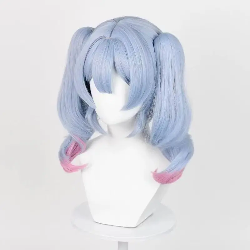 ‌ Peruca gradiente azul Hatsune Miku – Cosplay Bunny Hole Double Tail, cabelo sintético com simulação de couro cabeludo, peruca de personagem de anime
