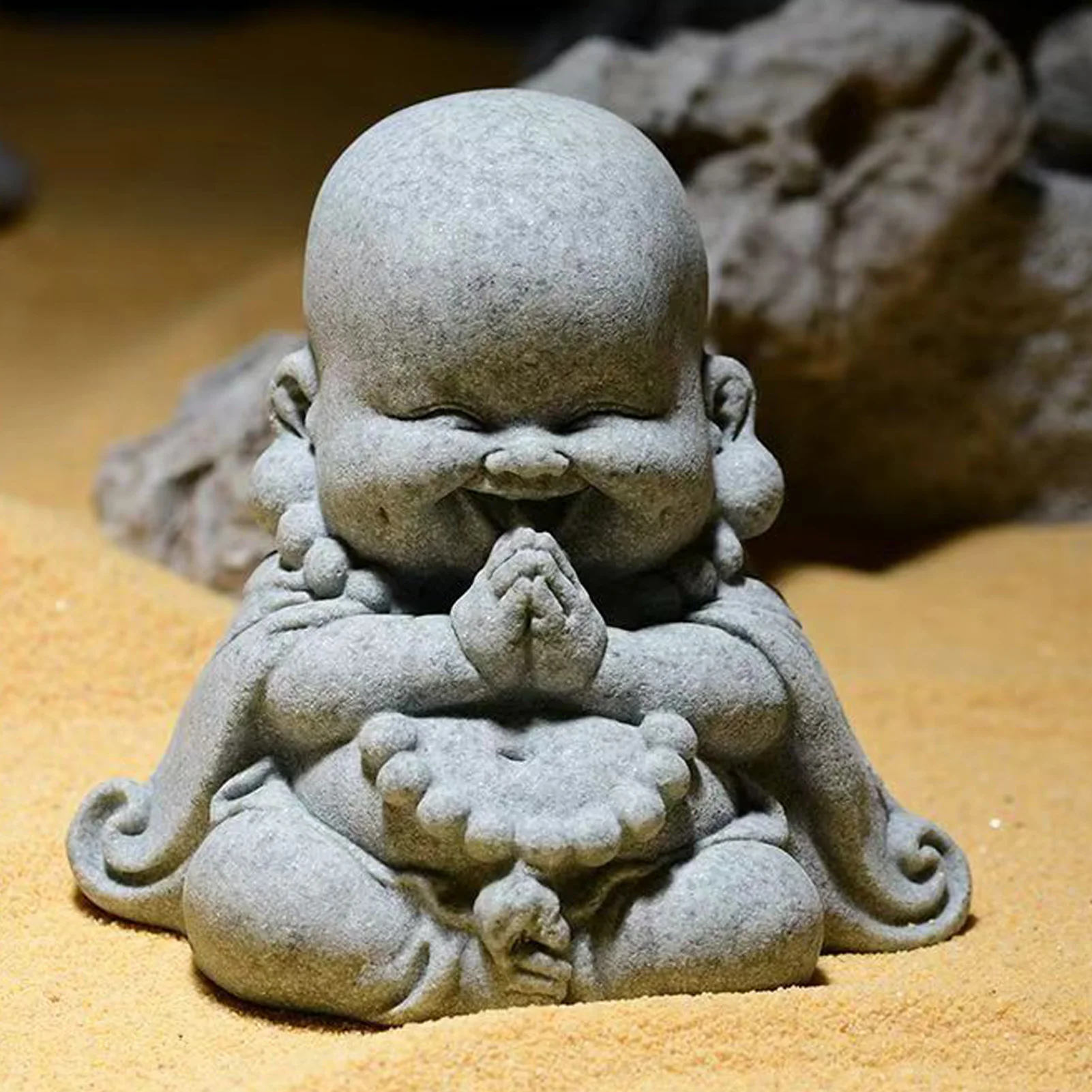 Mini grüne Sandstein Buddha Statue chinesischen Stil Desktop Dekoration kleine Landschaft Aquarium Ornamente