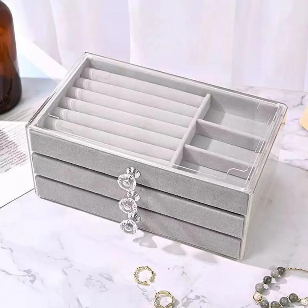 Luxury Jewelry Case High Acrylic Case Velvet Lined Jewelry Organizer Box Modular Stacking Storage Case Compartment for Watches