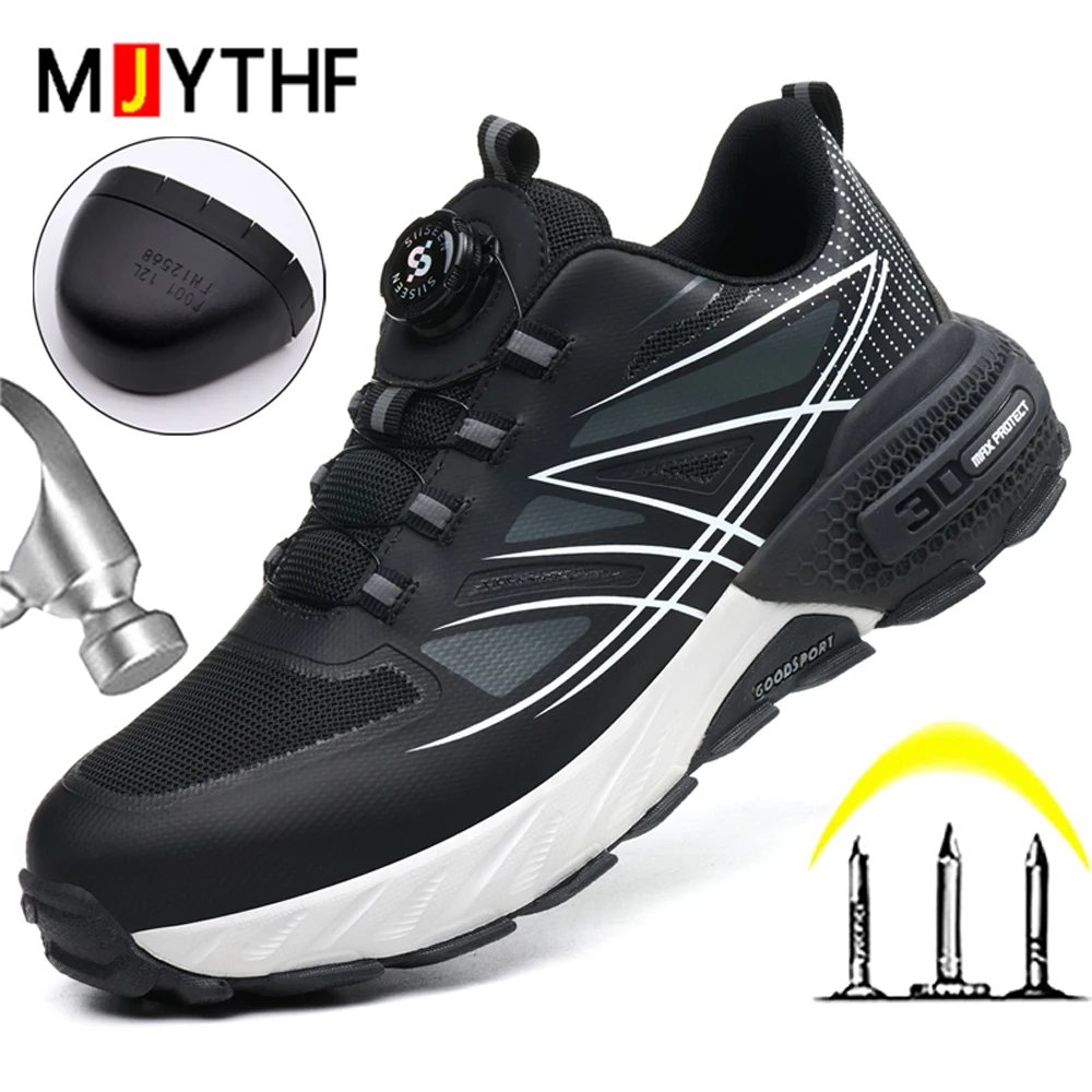 

Fashion work safety shoes Rotating button Work Sneakers Steel toe shoes Security Boots Protection Shoes Puncture-Proof Men Boots