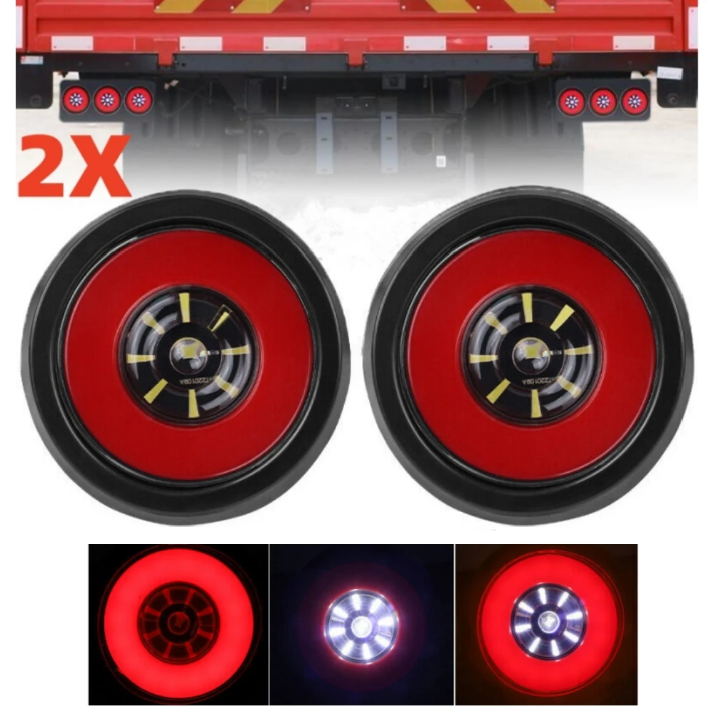 

2PCS Brake Stop Tail Light 4inch Round DRL Running Red White LED Truck Trailer Stop Turn Signal Tail Rear Brake Lights 24V