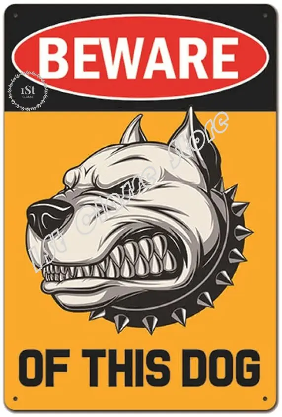 Warning Dog Metal Tin Signs Vintage Poster Beware Of Dog Retro Tin Plates Wall Stickers For Garden Family House Door Decoration