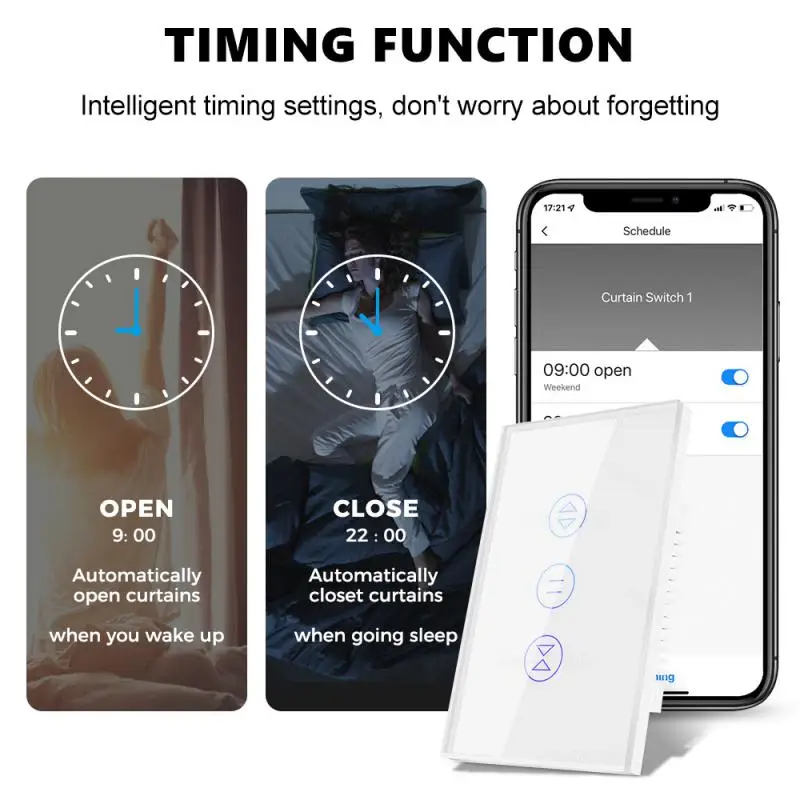 Tuya Smart Home WiFi EU-Black Touch Window Roller Shutter Switch Blinds European and American Brazilian Meter APP Voice Switch