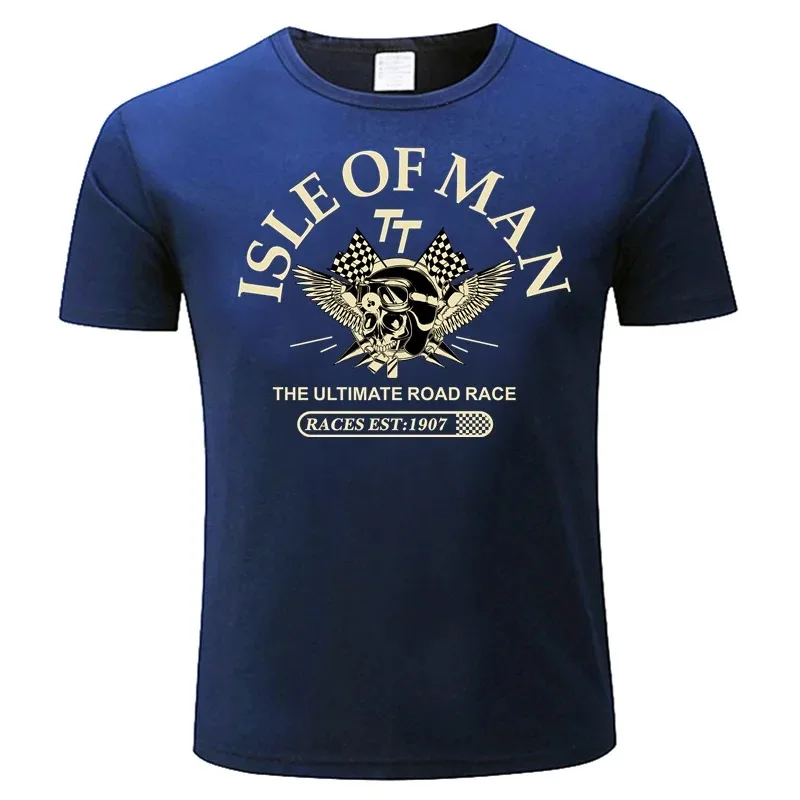 Men Cotton Tshirt Isle of Man TT Races The Ultimate Road Race EST1907 Skull Helmet T-Shirt Fashion T-shirt