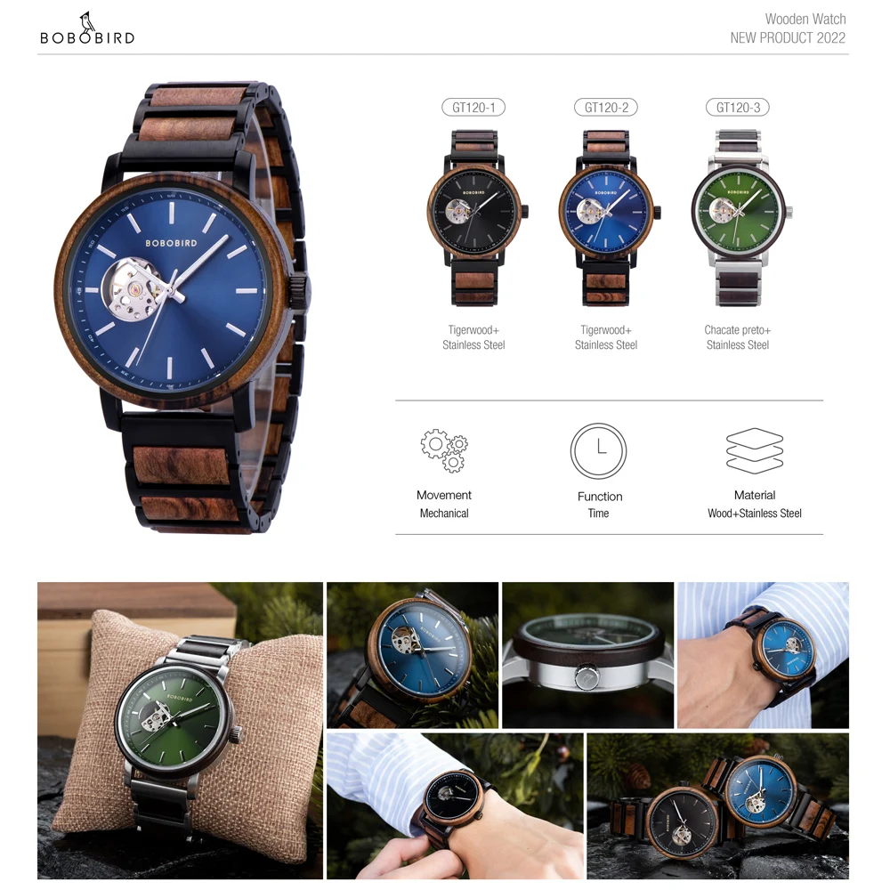 Мужские часы BOBO BIRD, автоматические механические наручные часы из цельного дерева, индивидуальное имя, задняя крышка, текст, отличный рождественский подарок, дропшиппинг
