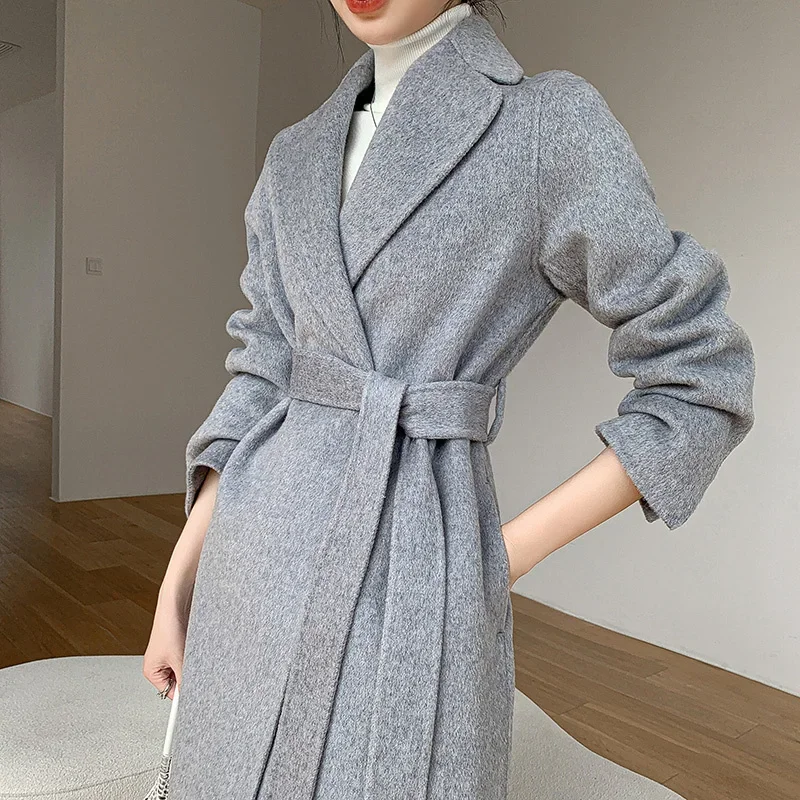 

GELITAYIN Cashmere Coats Woman Winter Medium Length High-end Loose And Thickened 100% Wool Coat