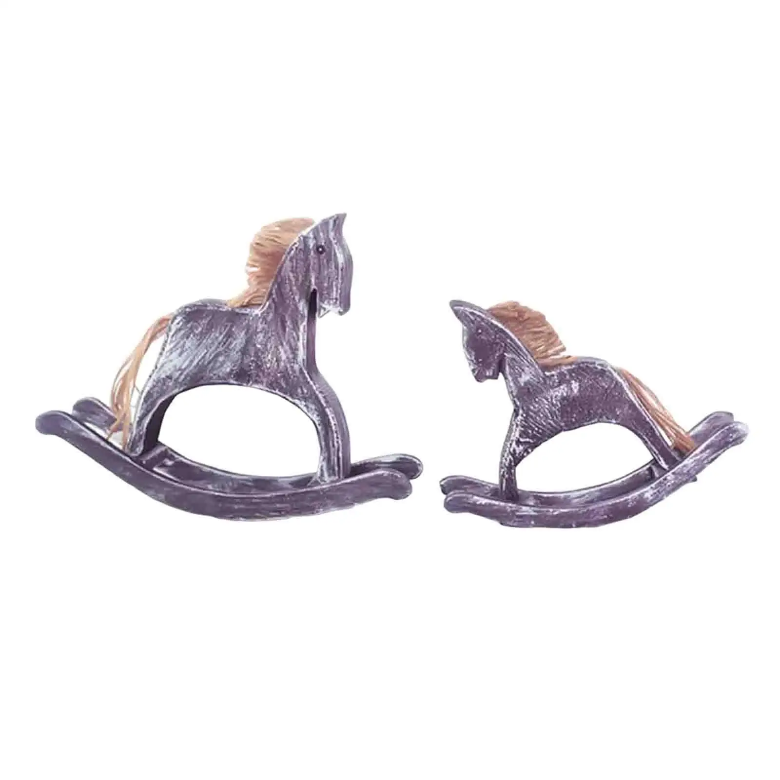 2Pcs Wooden Horse Figurines Rocking Horse Sculptures Decorative Collection Art Crafts Animal Ornaments for Tea Room Farmhouse