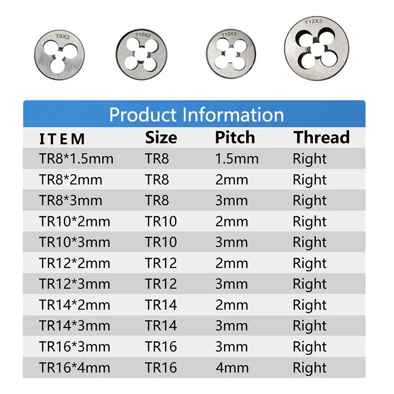 XCAN TR Machine Thread Die TR8 TR10 TR12 TR14 TR16 Trapezoidal Thread Die Right Hand Machine Die Threading Tools