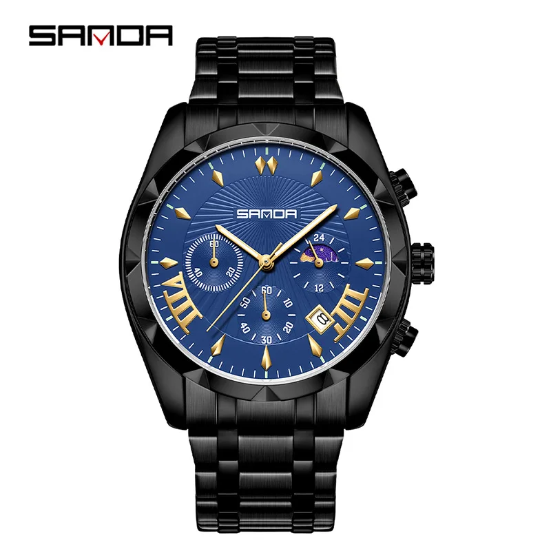 

SANDA 9014 Shopee Hot selling Three Eyes Six Needle Electronic Quartz Watch Outdoor Sports Fashion Korean Edition Men's Watch