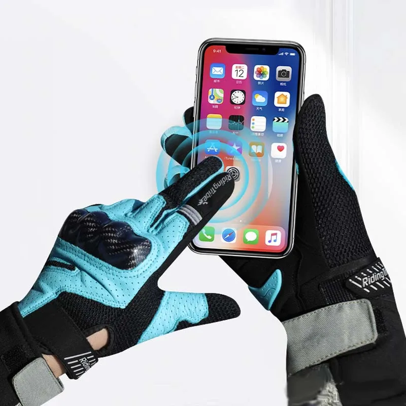 Four Season Men's Motorcycle Gloves Carbon Riding Tribe Man Breathable Motocross Biker Goatskin Gloves Touch Screen