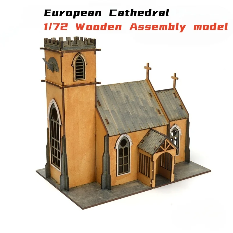1/72 Scale European Cathedral Wooden Model Kit DIY Assembly for Display and Scene Building