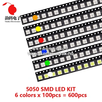 600 Stück/500 Stück 5050 5730 3528 1206 0805 0603 0402 SMD-LED-Kit 6 Farben x 100 Stück/5 Farben x 100 Stück Rot Grün Blau Weiß Gelb Orange