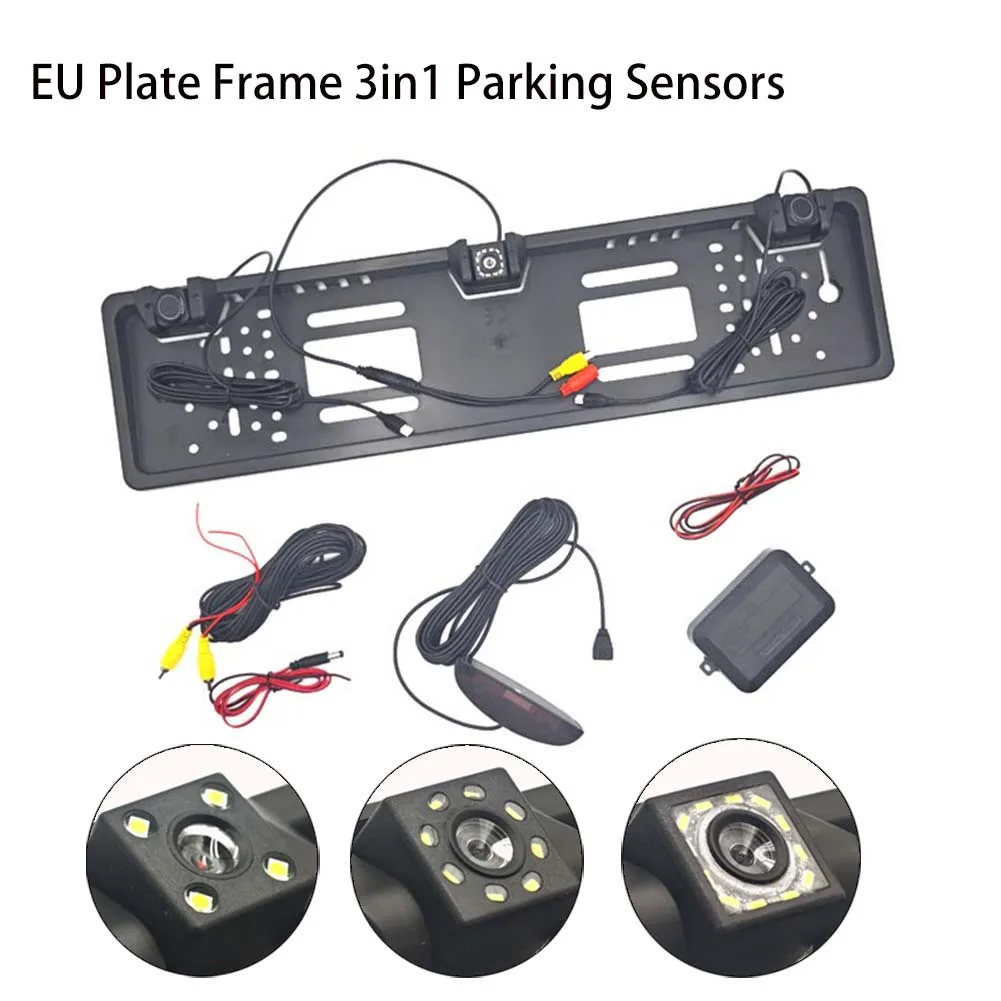 

Car Parking Sensor Kit Auto Reversing Radar European License Plate Frame Camera With Sensors Monitor System