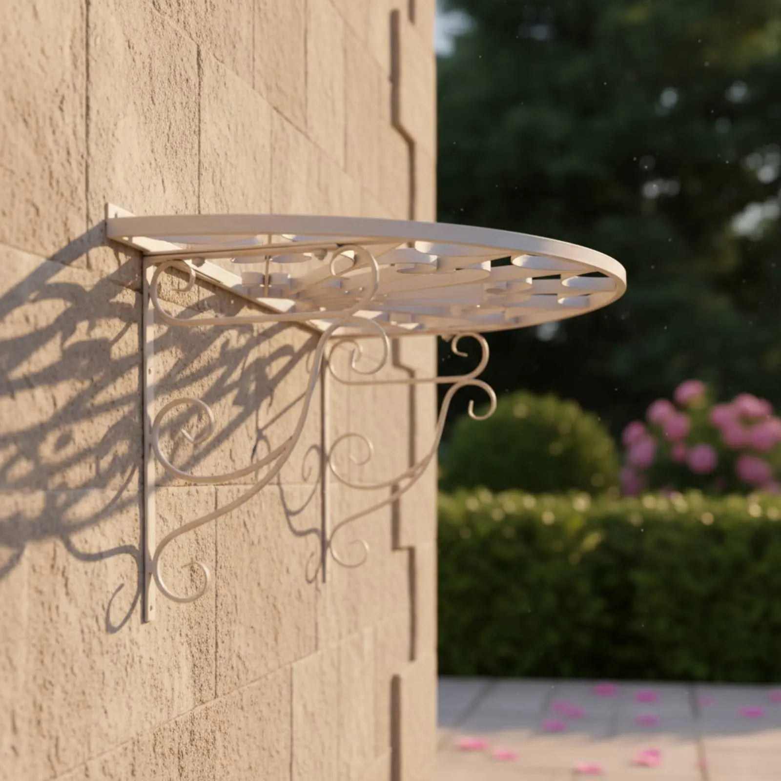 Half Round Wall Planter Shelf Distressed Finish Decorative Awning Garden Decor for Patio