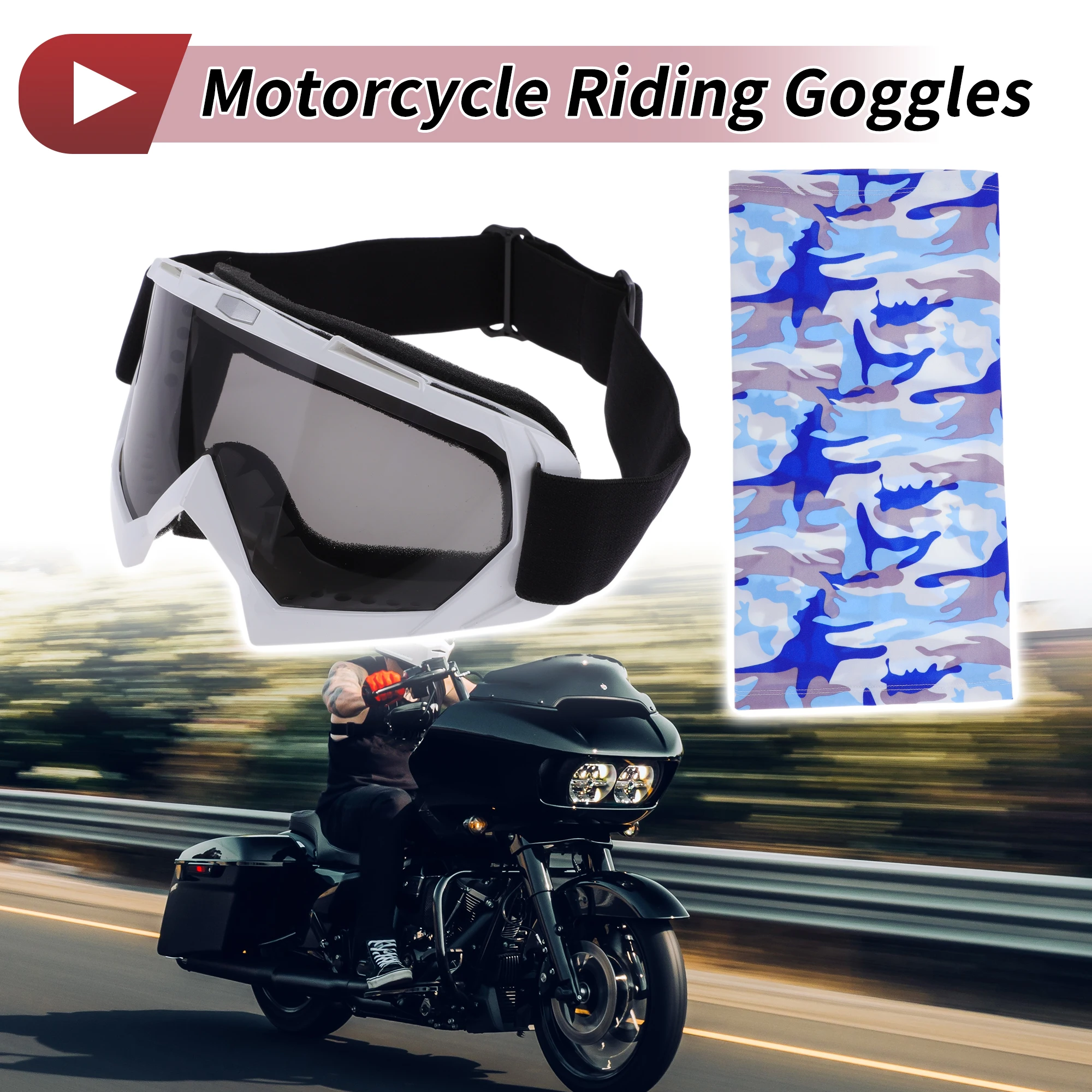 

X Autohaux, 1 комплект, очки для езды на мотоцикле, серые линзы, белая оправа, велосипедные солнцезащитные очки для ПК